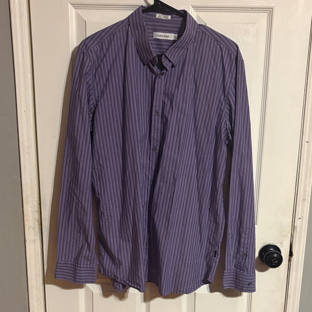 Calvin Klein Men's Casual Purple Striped Shirt